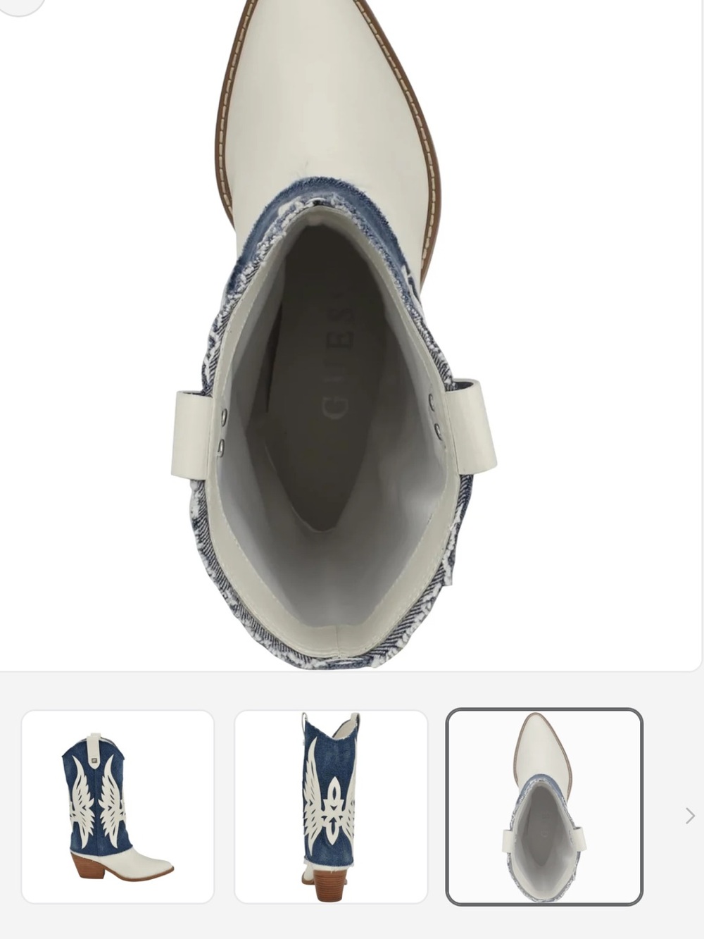 Guess White and Blue Denim Western Cowboy Boots - Picture 6 of 6
